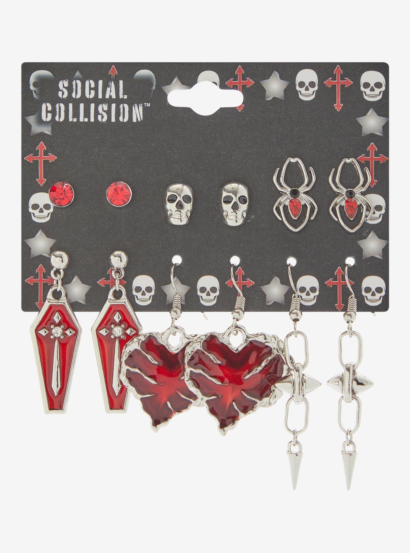 Social Collision Skull Spider Coffin Earring Set, , hi-res