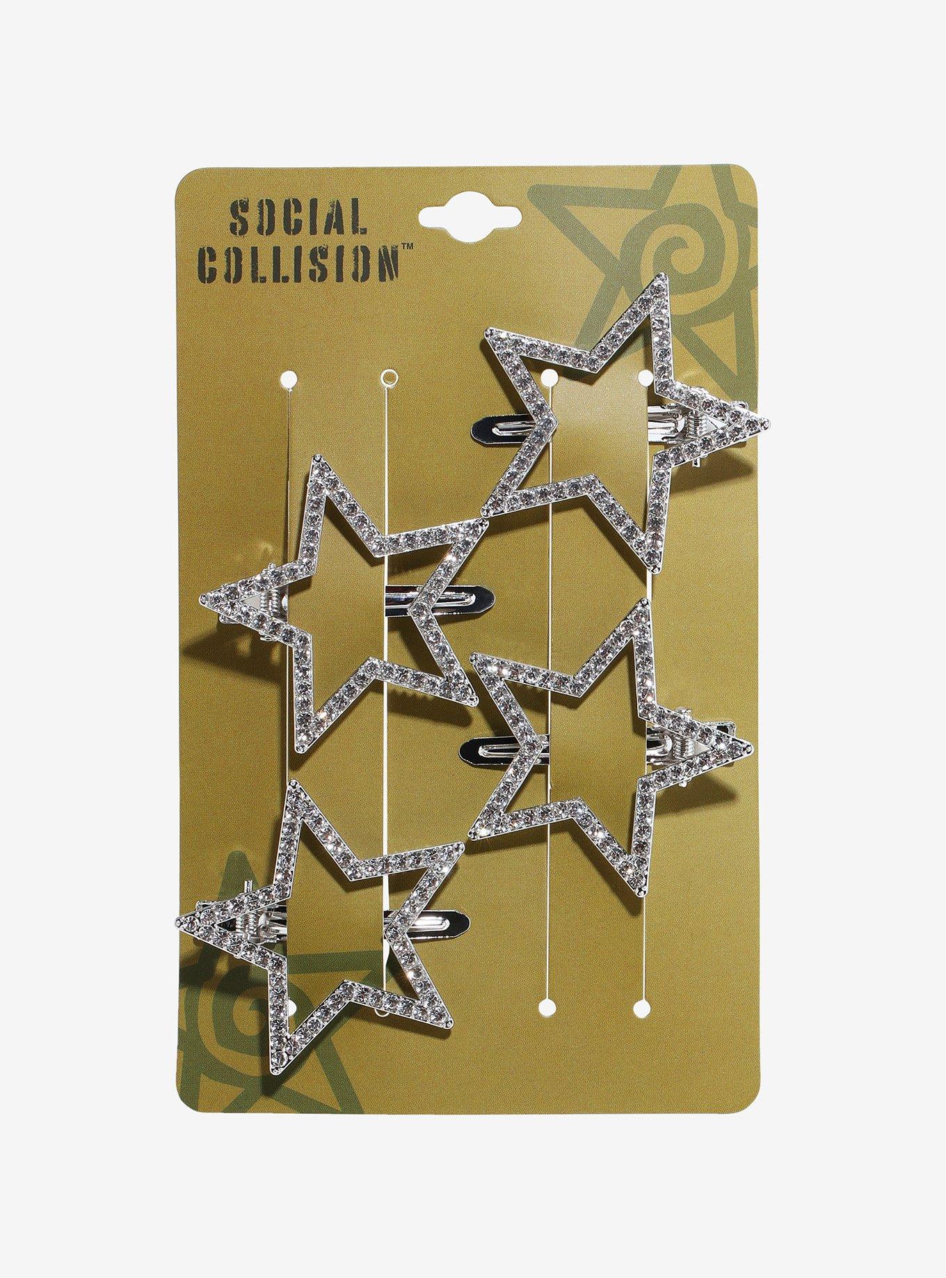 Social Collision Rhinestone Star Hair Clip Set, , hi-res