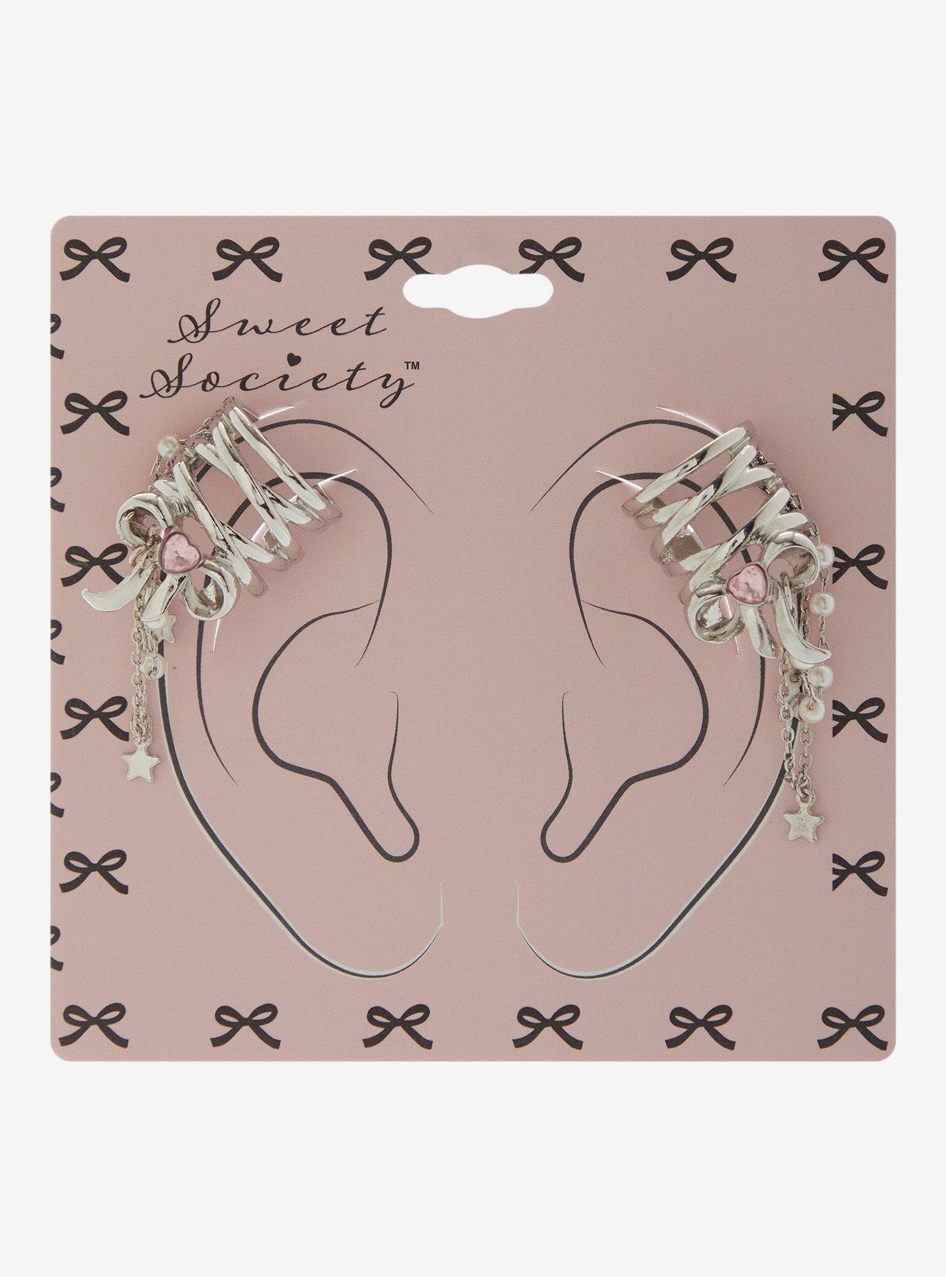 Sweet Society Bow Pearl Charm Ear Cuff Set