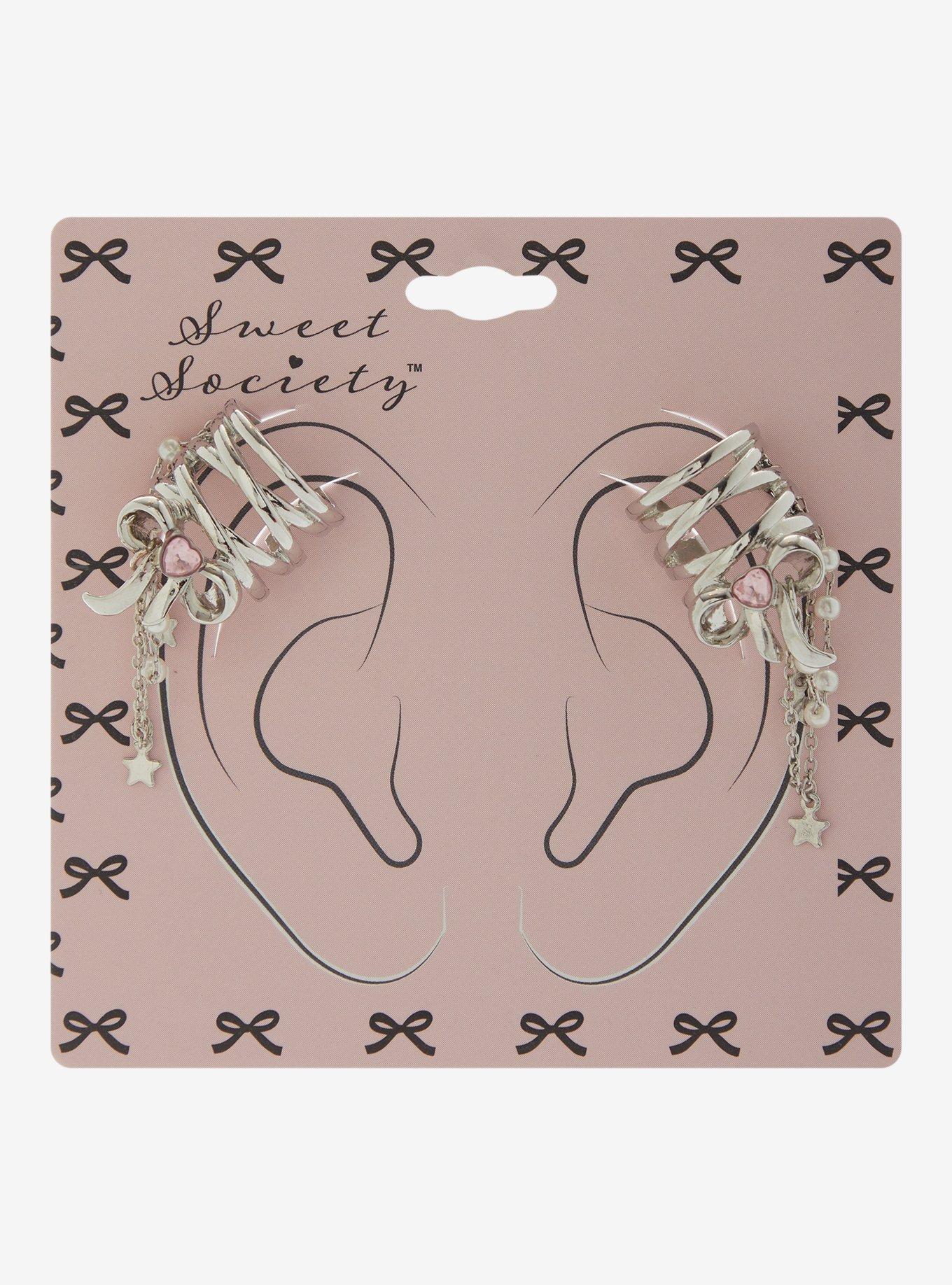 Sweet Society Bow Pearl Charm Ear Cuff Set, , hi-res