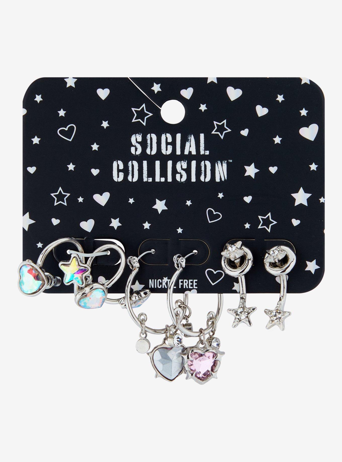 Social Collision Heart Star Gem Earring Set