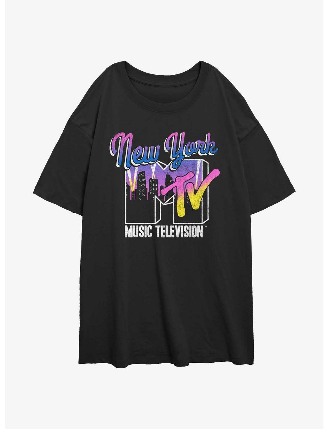 MTV City Lights Womens Oversized T-Shirt, BLACK, hi-res