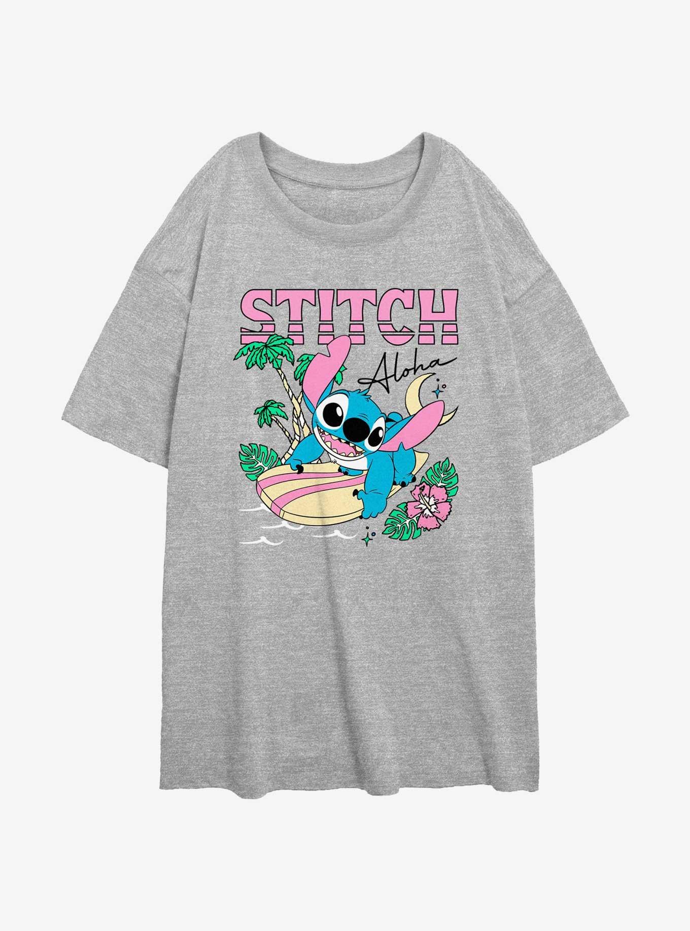Disney Lilo & Stitch Aloha Stitch Womens Oversized T-Shirt, ATH HTR, hi-res