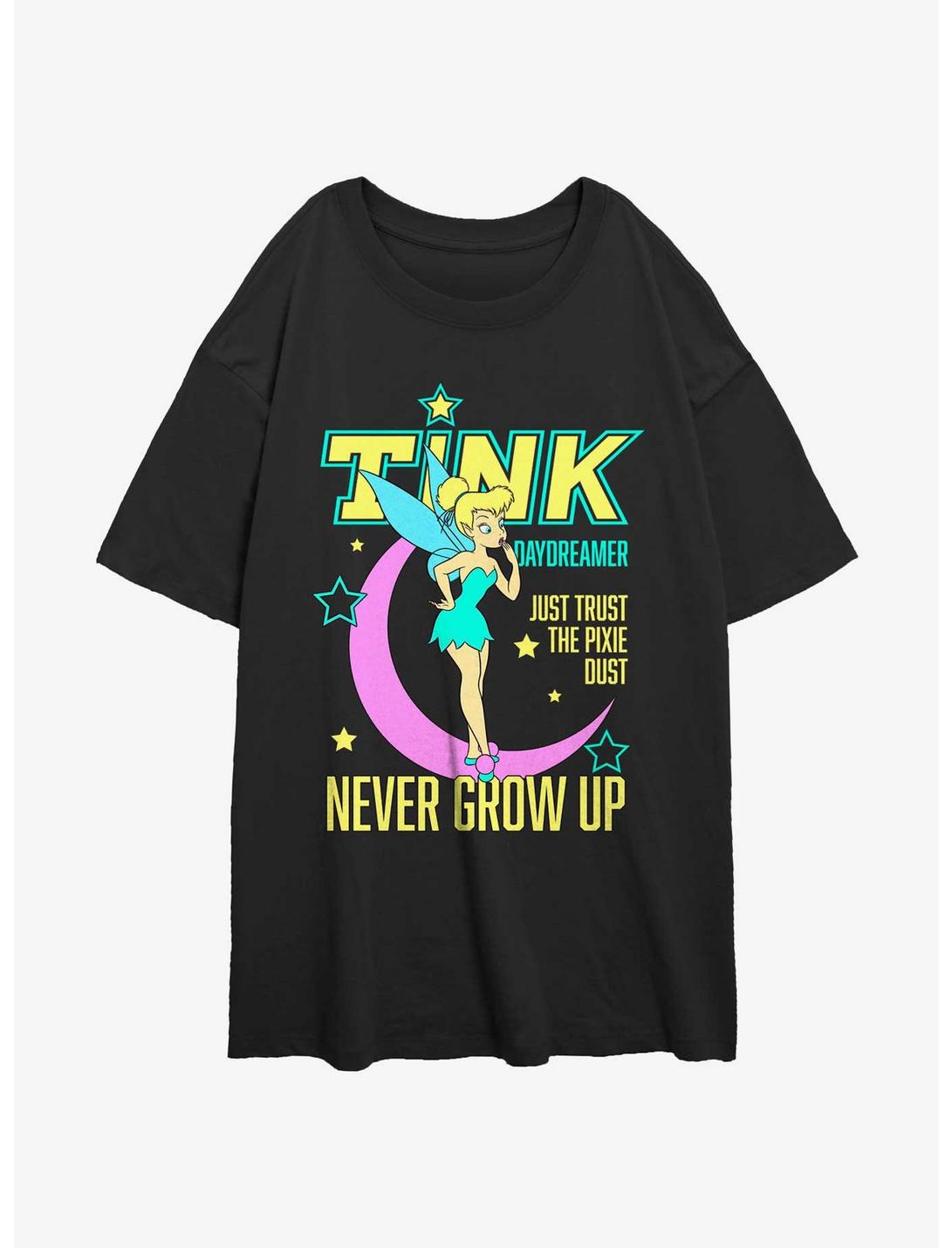 Disney Tinker Bell Daydreamer Never Grow Up Womens Oversized T-Shirt, BLACK, hi-res