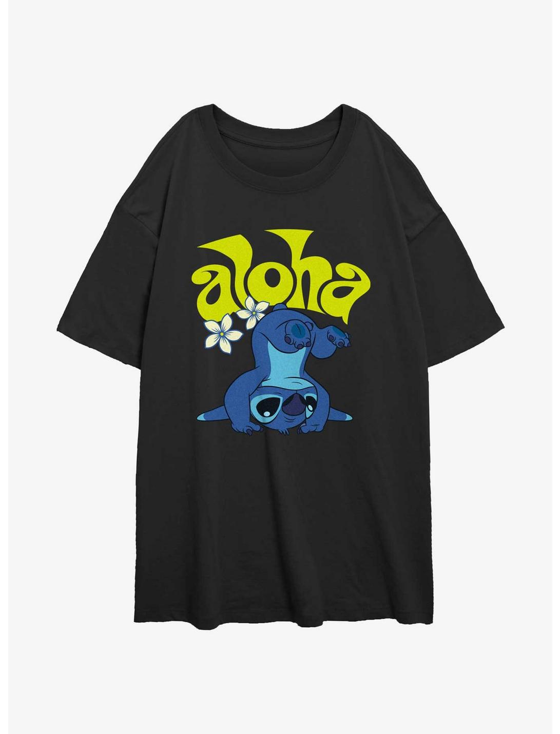 Disney Lilo & Stitch Aloha Stitch Womens Oversized T-Shirt, BLACK, hi-res