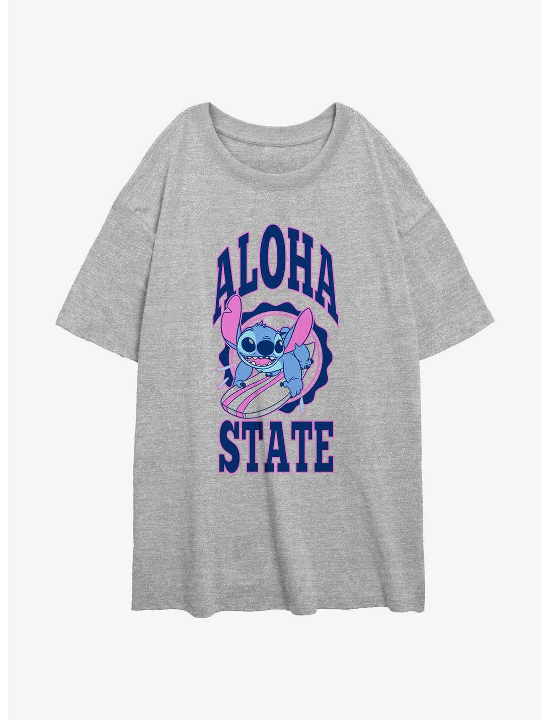 Disney Lilo & Stitch Aloha State Surfer Womens Oversized T-Shirt, ATH HTR, hi-res