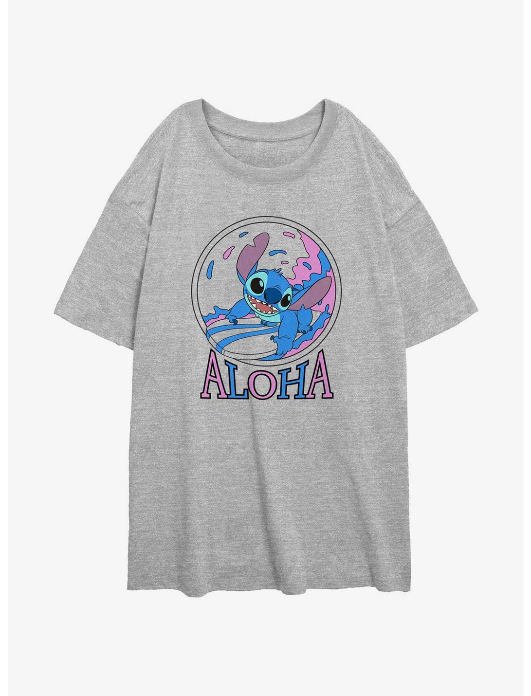 Disney Lilo & Stitch Aloha Surf Womens Oversized T-Shirt, ATH HTR, hi-res