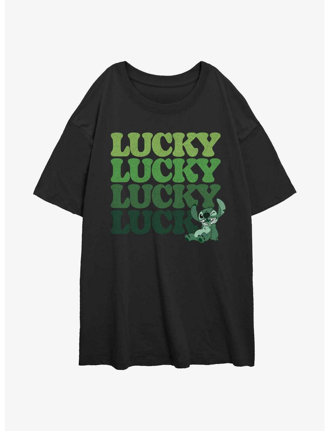 Disney Lilo & Stitch Lucky Stitch Womens Oversized T-Shirt, BLACK, hi-res