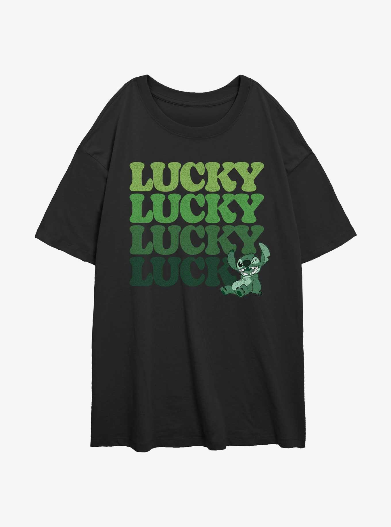 Disney Lilo & Stitch Lucky Stitch Womens Oversized T-Shirt, BLACK, hi-res