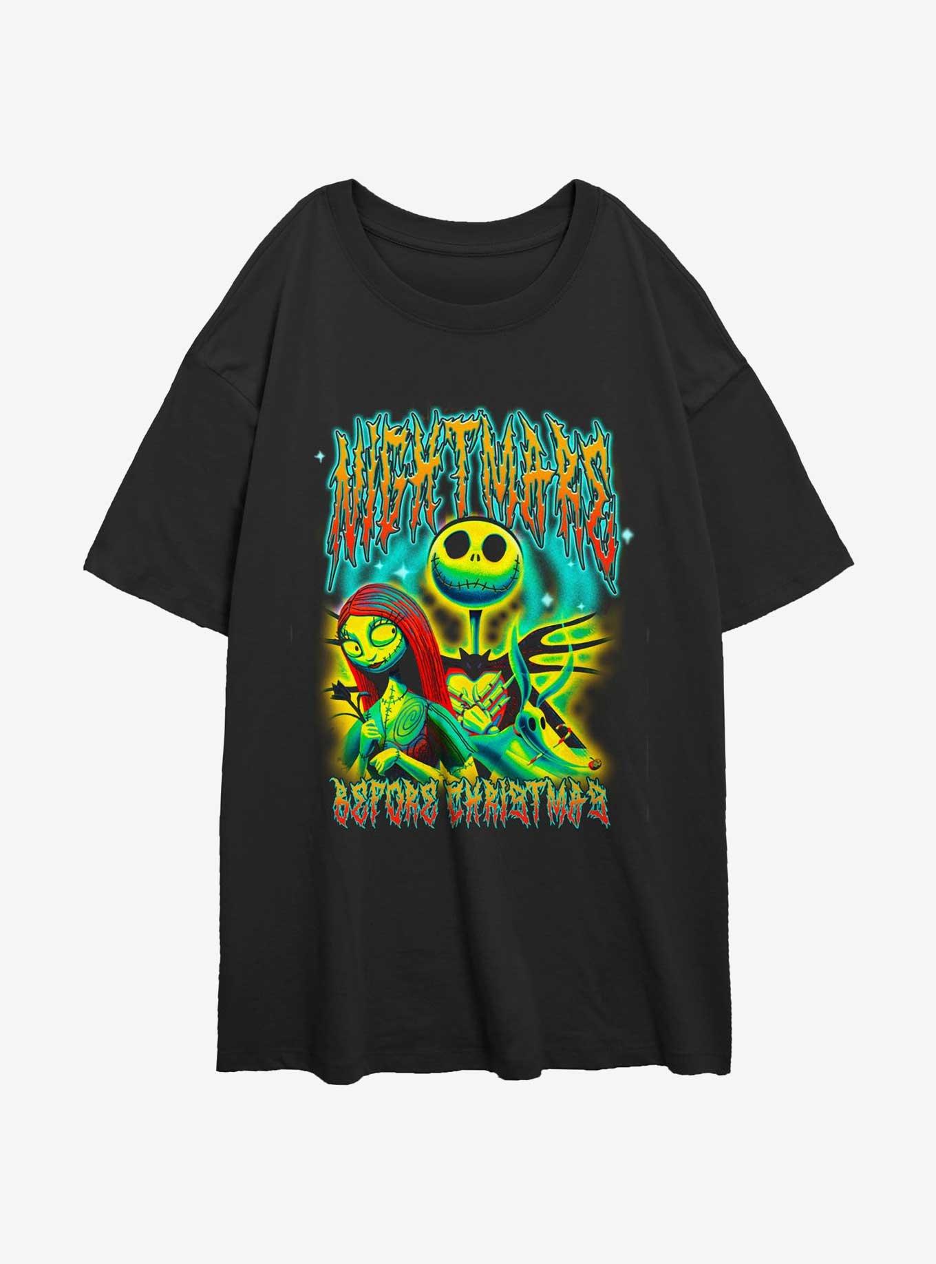 Disney The Nightmare Before Christmas Graffiti Jack and Sally Womens Oversized T-Shirt, BLACK, hi-res