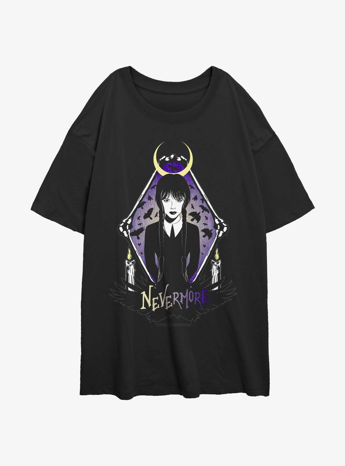 Wednesday Nevermore Womens Oversized T-Shirt, BLACK, hi-res