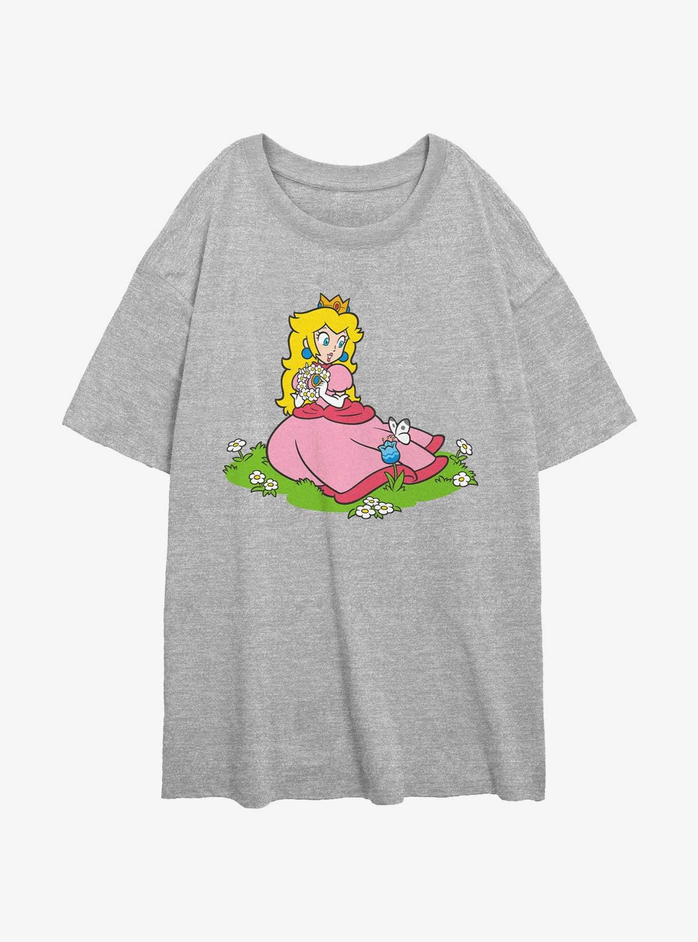 Nintendo Peach And A Butterfly Womens Oversized T-Shirt, ATH HTR, hi-res
