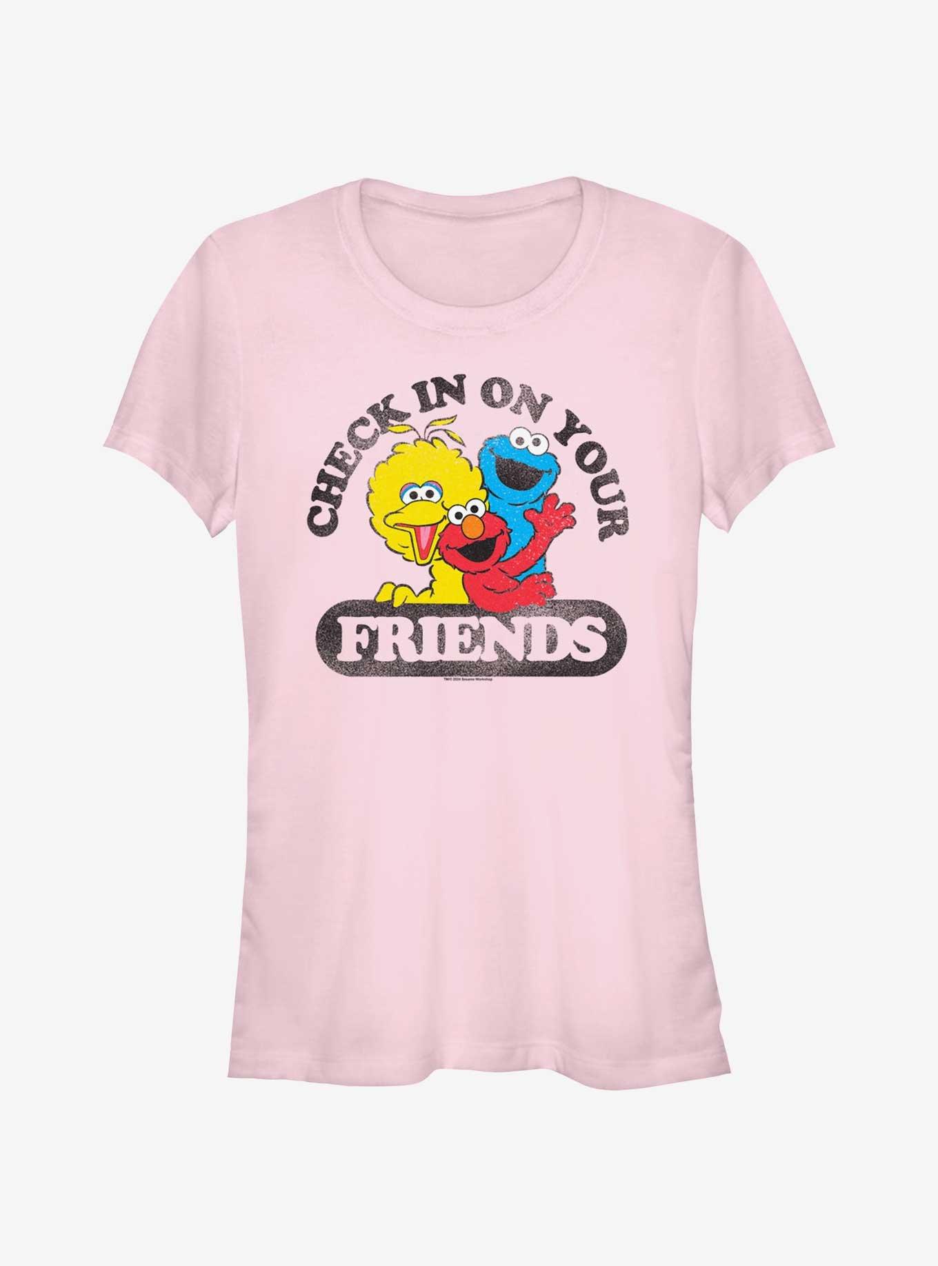 Sesame Street Check In On Your Friends Big Bird Cookie Monster and Elmo Girls T-Shirt, LIGHT PINK, hi-res