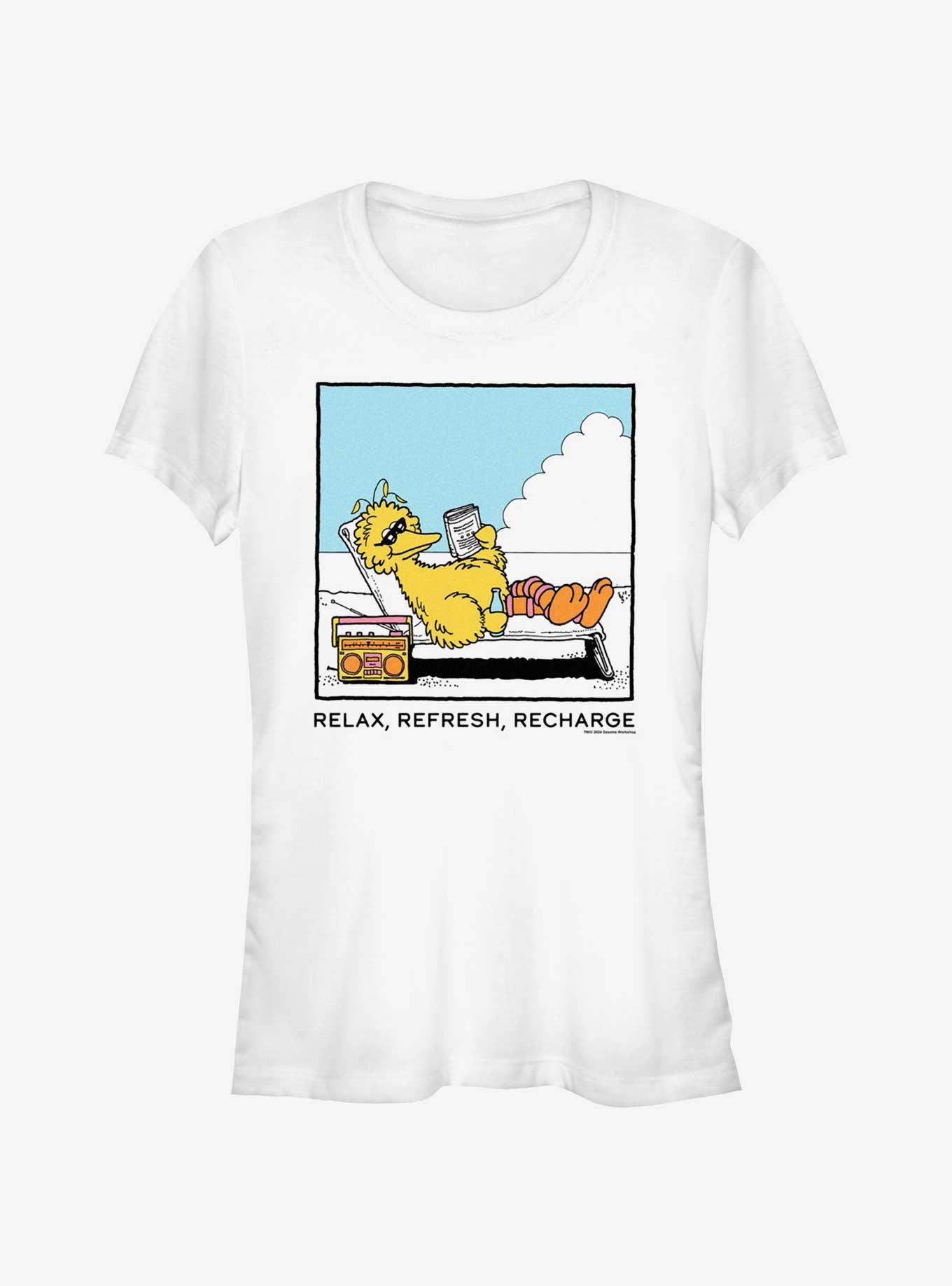 Sesame Street Big Bird Relax Refresh Recharge Girls T-Shirt, WHITE, hi-res