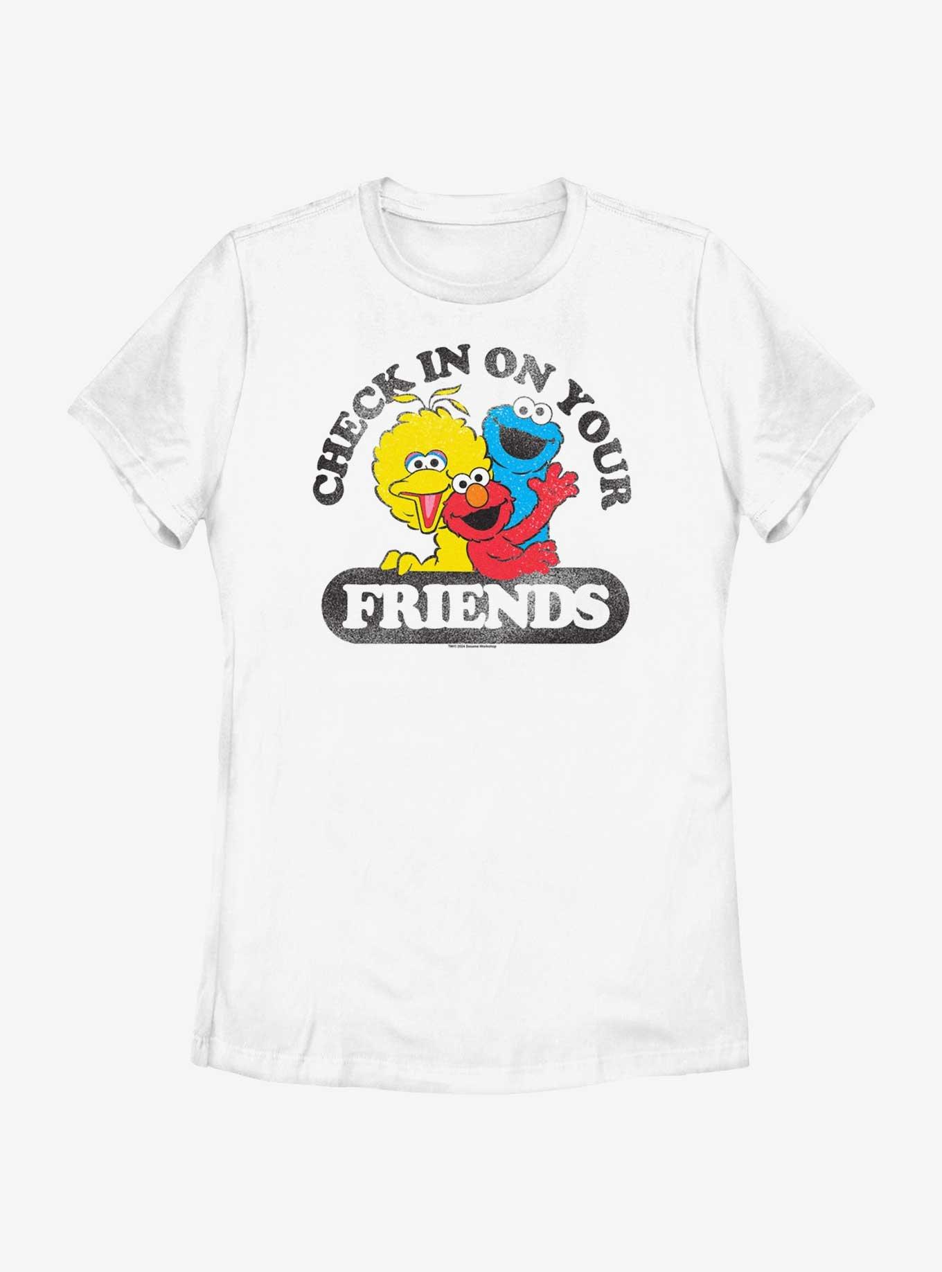 Sesame Street Check On Your Friends Big Bird Cookie Monster and Elmo Womens T-Shirt