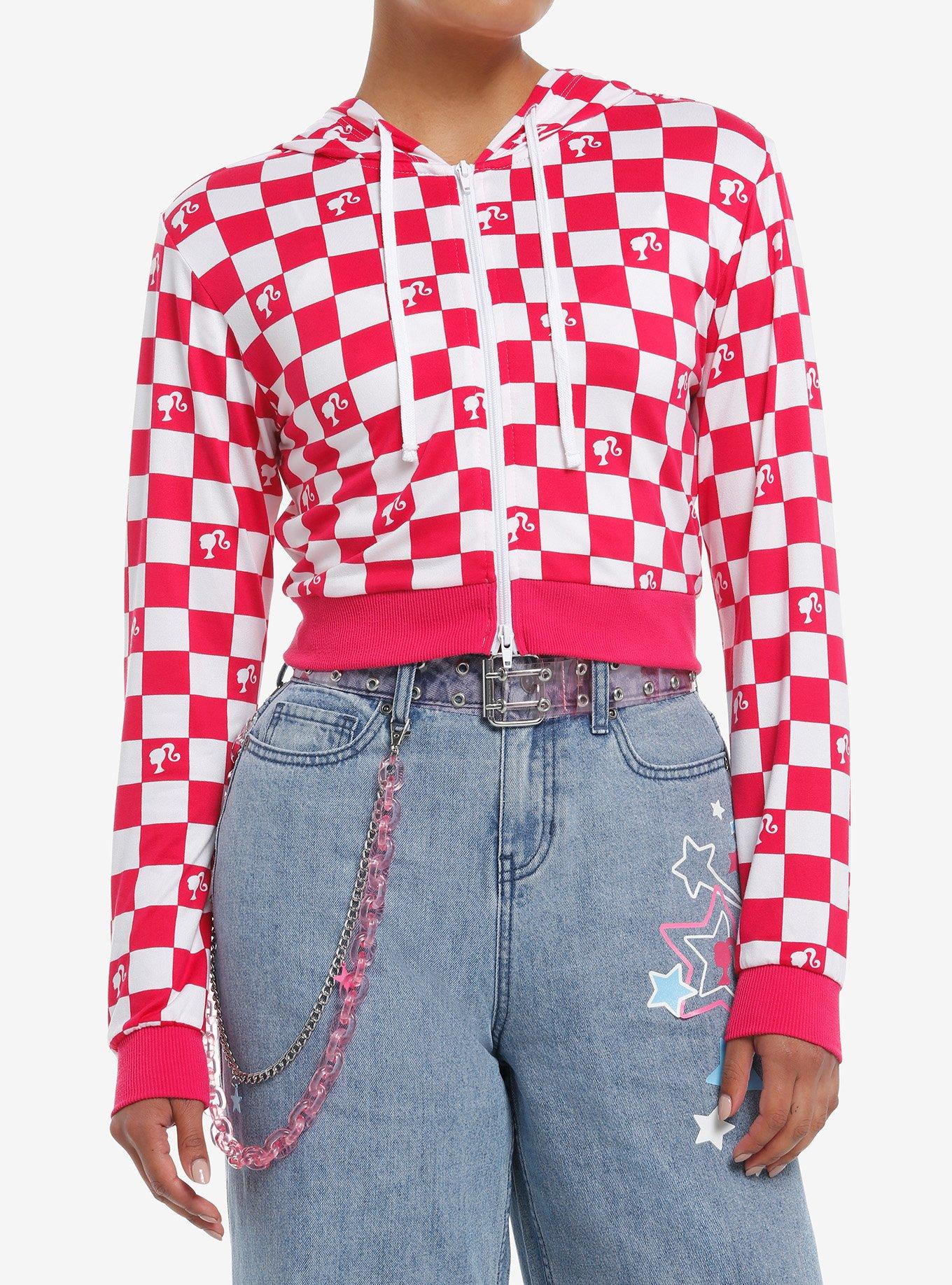 Barbie Gingham Girls Crop Hoodie, , hi-res