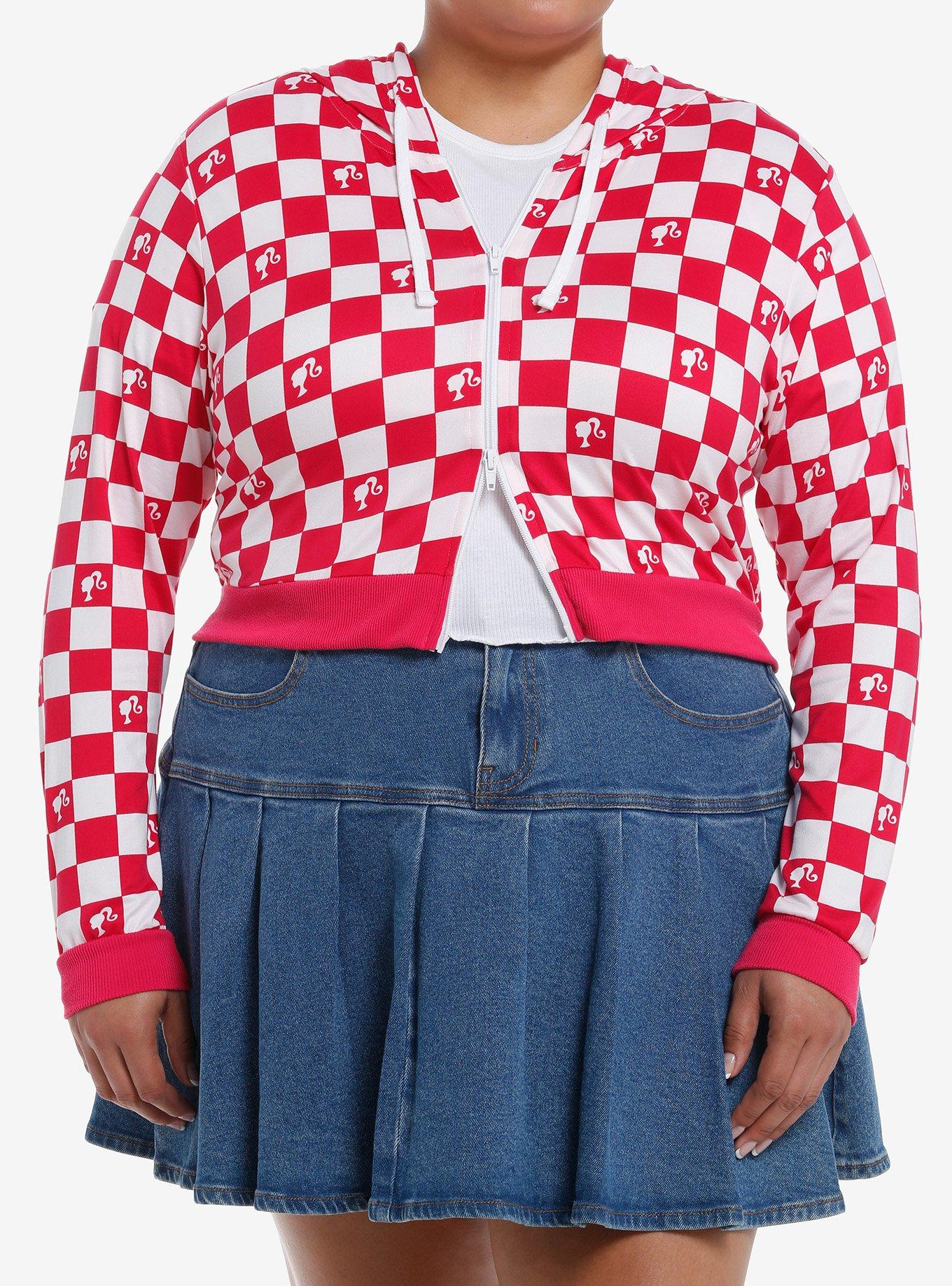 Barbie Gingham Girls Crop Hoodie Plus Size
