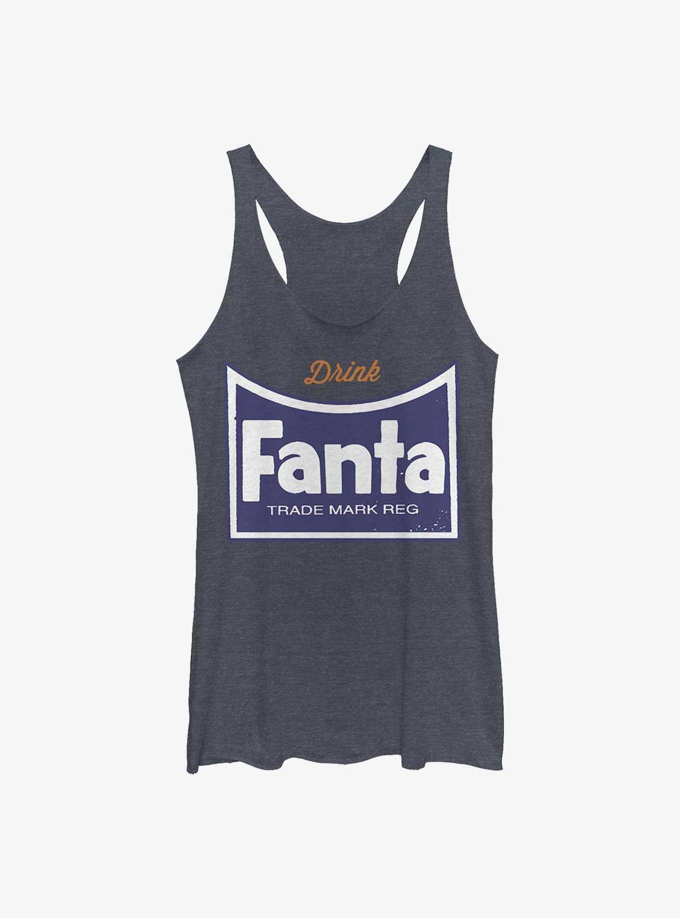 Coca-Cola Retro Fanta Bottle Label Girls Raw Edge Tank, NAVY HTR, hi-res