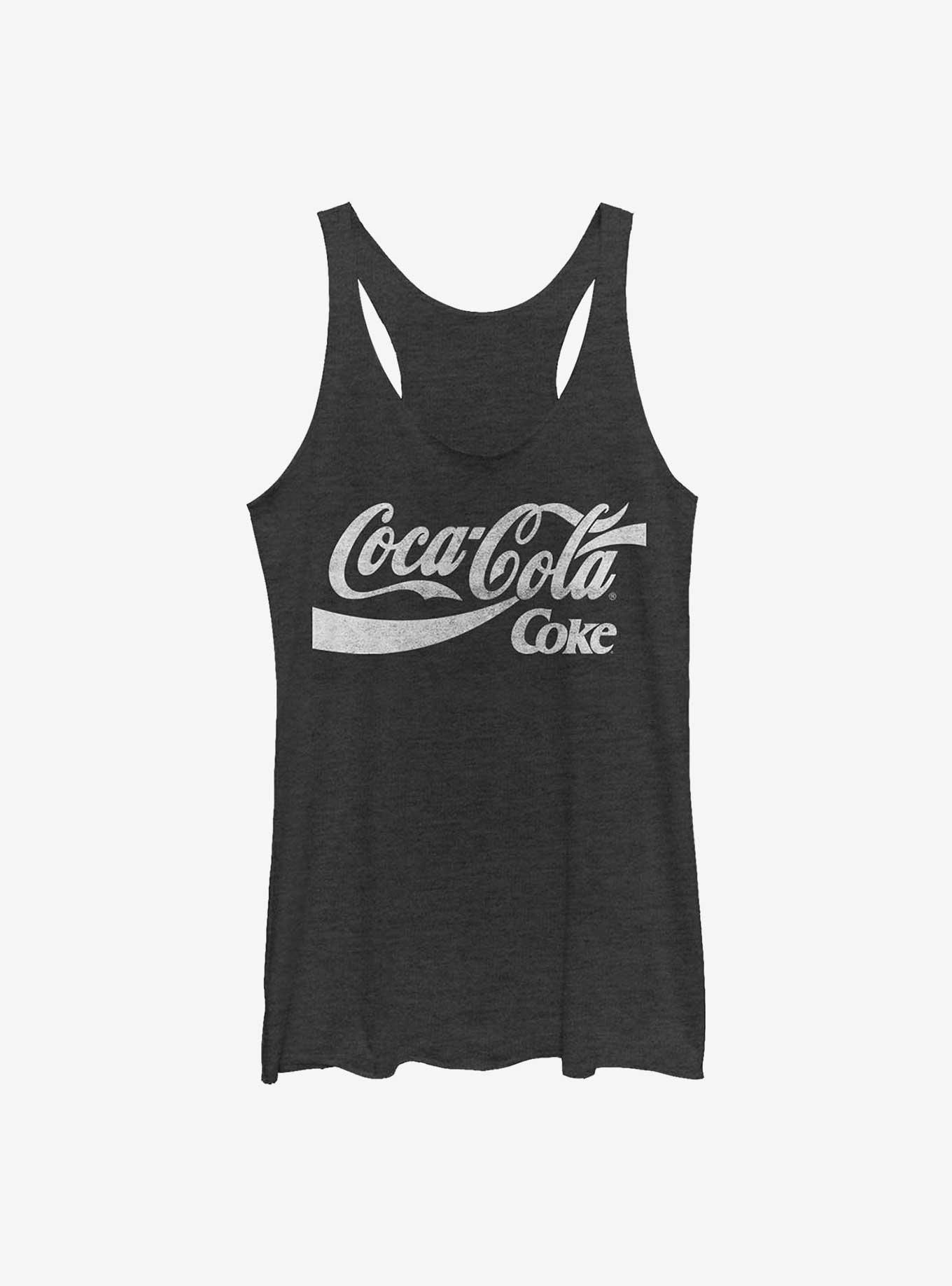 Coca-Cola Two Coke Logos Girls Raw Edge Tank, BLK HTR, hi-res