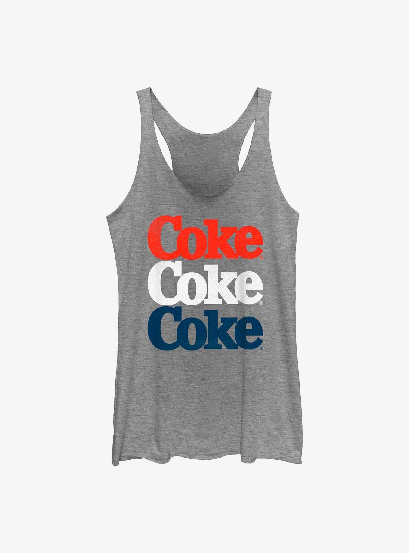 Coca-Cola Coke Americana Three Stack Girls Raw Edge Tank, GRAY HTR, hi-res