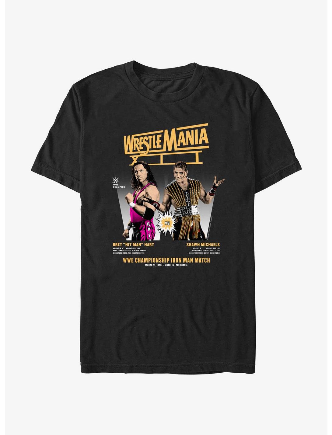 WWE WrestleMania XII Bret Hart Vs Shawn Michaels T-Shirt, BLACK, hi-res