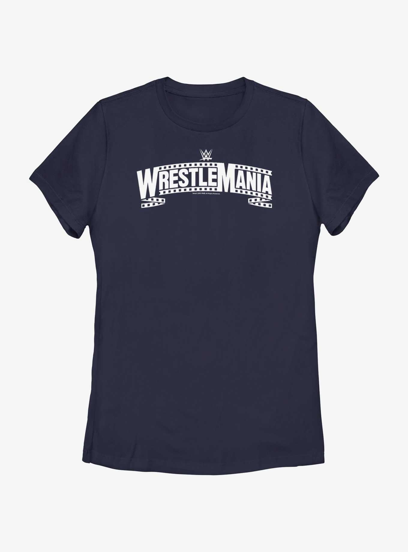 WWE WrestleMania 39 Filmstrip Logo Womens T-Shirt, NAVY, hi-res