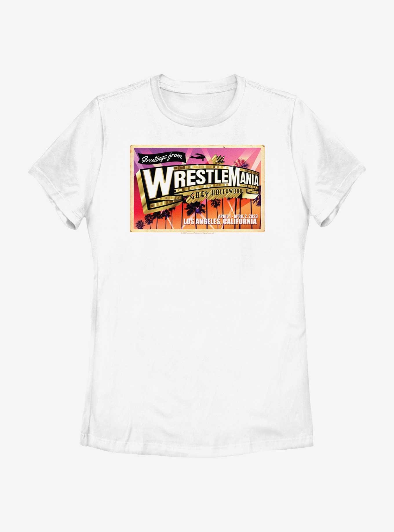 WWE WrestleMania 39 Hollywood Poster Womens T-Shirt, WHITE, hi-res