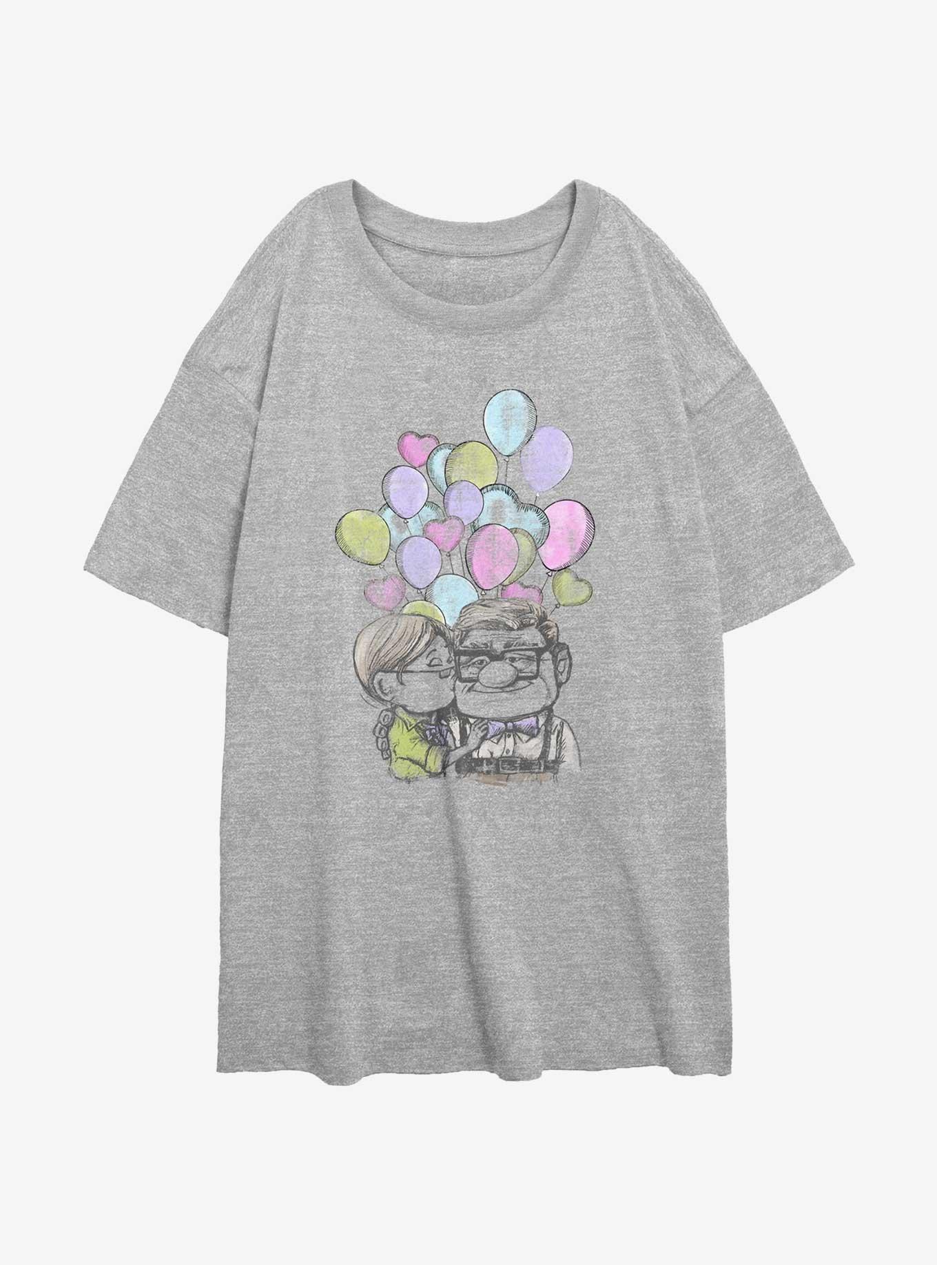 Disney Pixar Up Ellie and Carl Balloon Hearts Womens Oversized T-Shirt