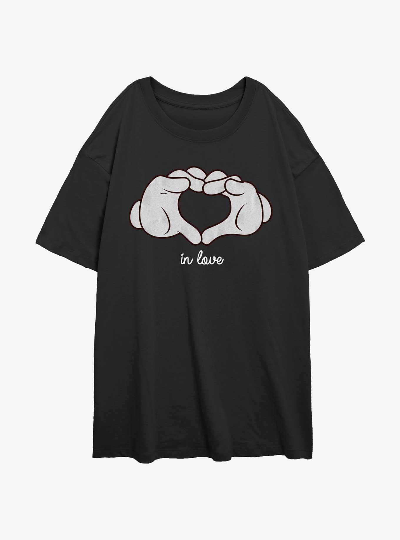 Disney Mickey Mouse Glove Heart Womens Oversized T-Shirt