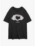 Disney Mickey Mouse Glove Heart Womens Oversized T-Shirt, BLACK, hi-res