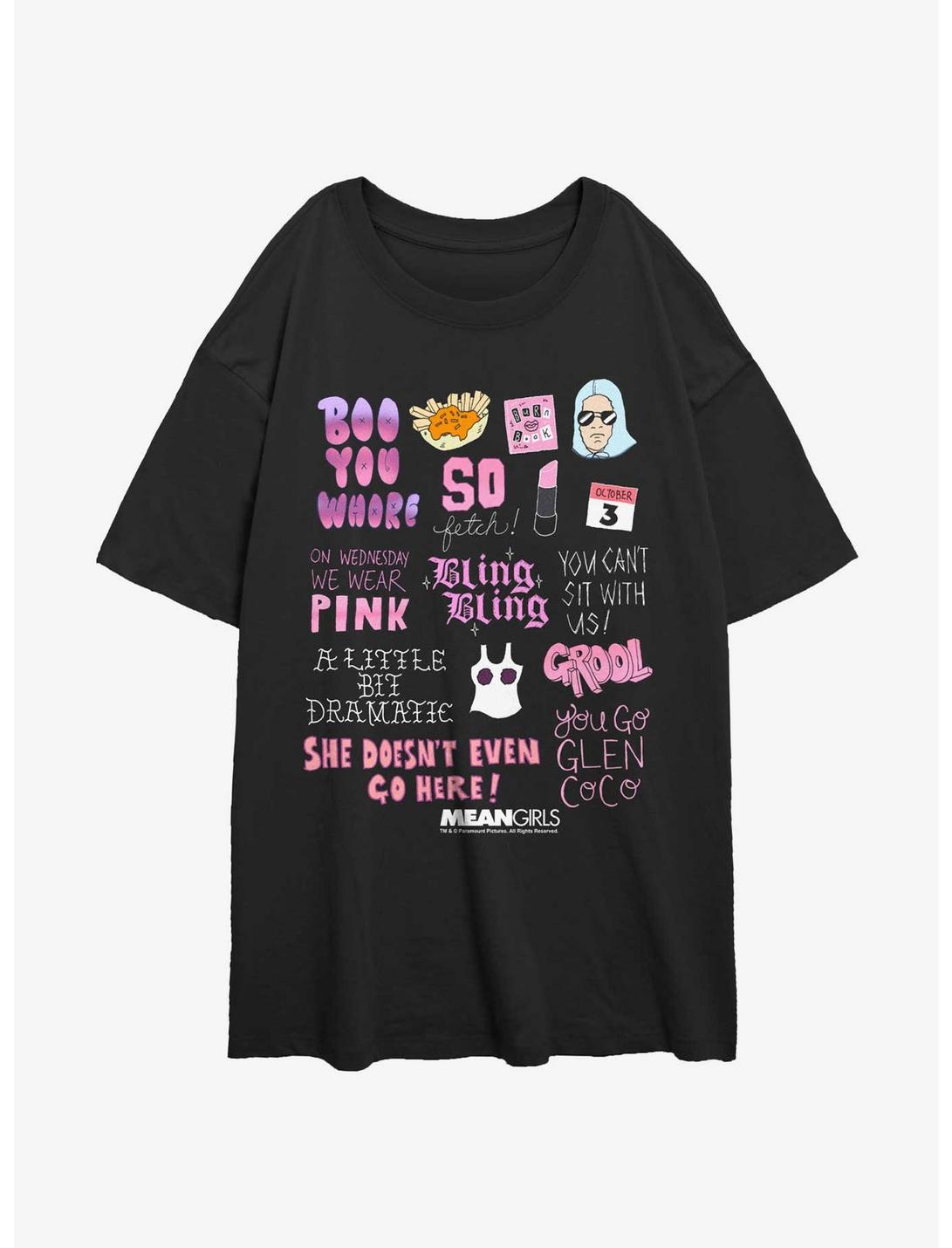 Mean Girls Movie Phrases Womens Oversized T-Shirt, BLACK, hi-res