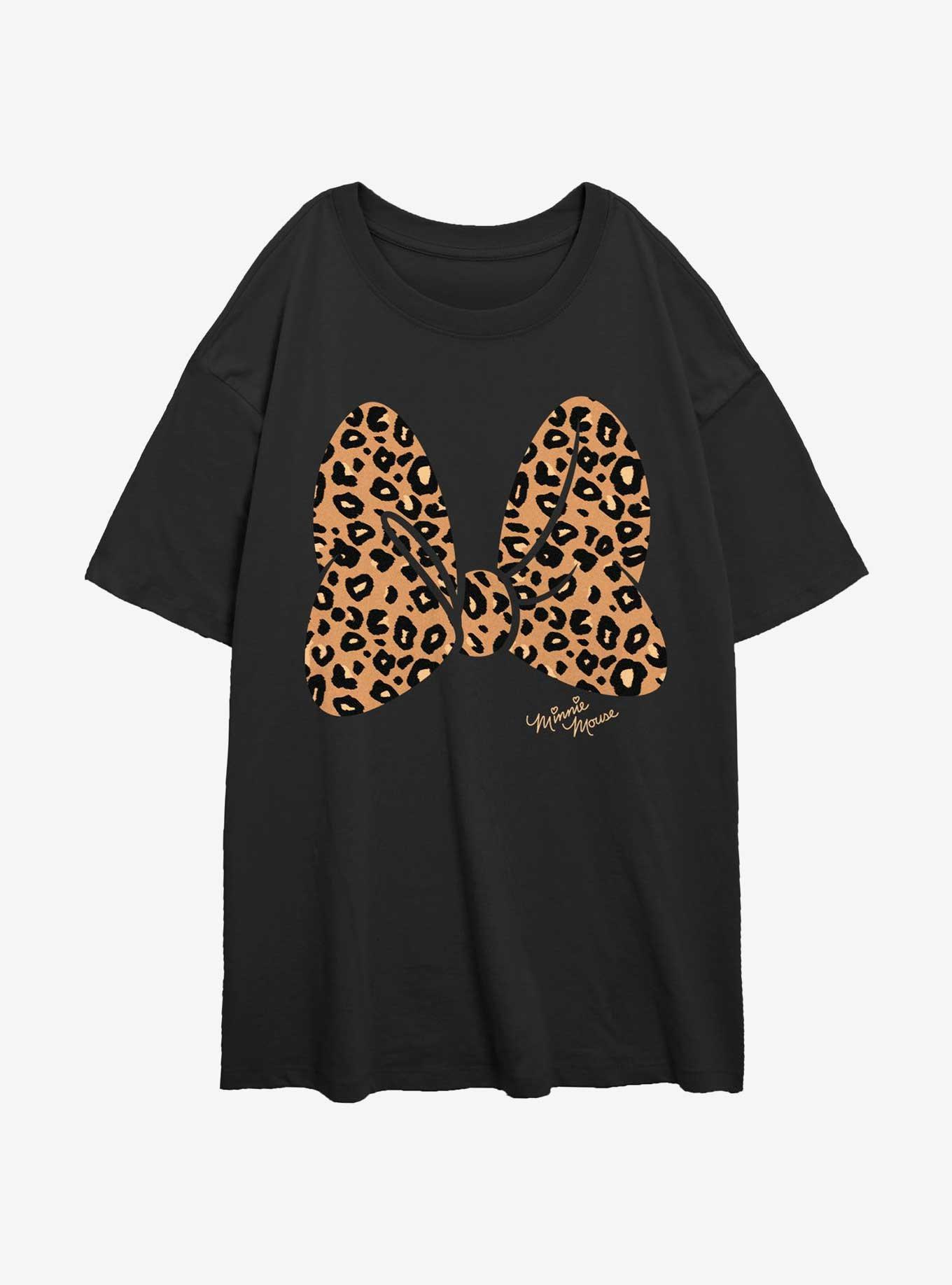 Disney Minnie Mouse Animal Print Bow Womens Oversized T-Shirt