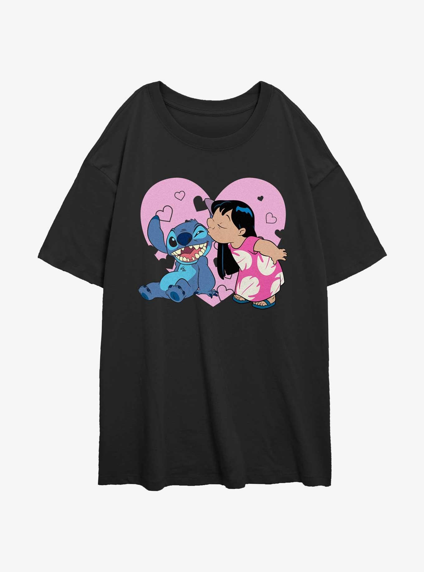 Disney Lilo & Stitch Valentines Kisses Womens Oversized T-Shirt, , hi-res