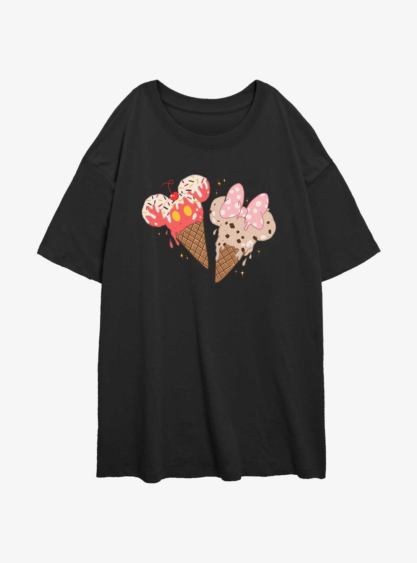 Disney Mickey Mouse & Minnie Ice Cream Cones Womens Oversized T-Shirt