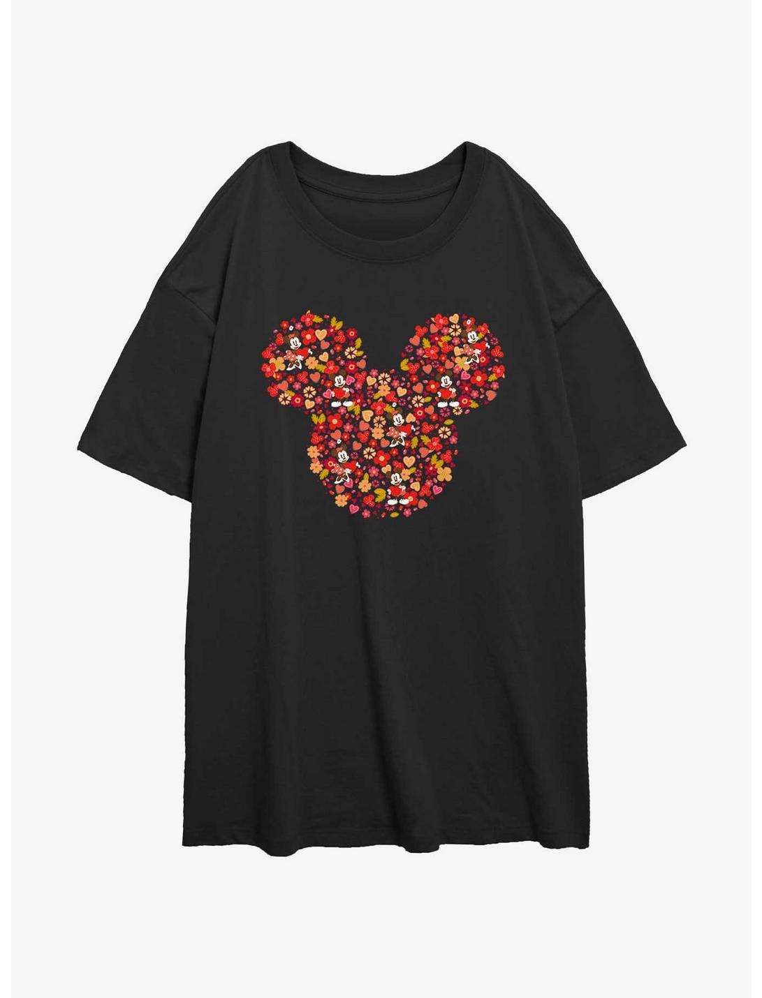 Disney Mickey Mouse Mickey Flowers Womens Oversized T-Shirt, BLACK, hi-res