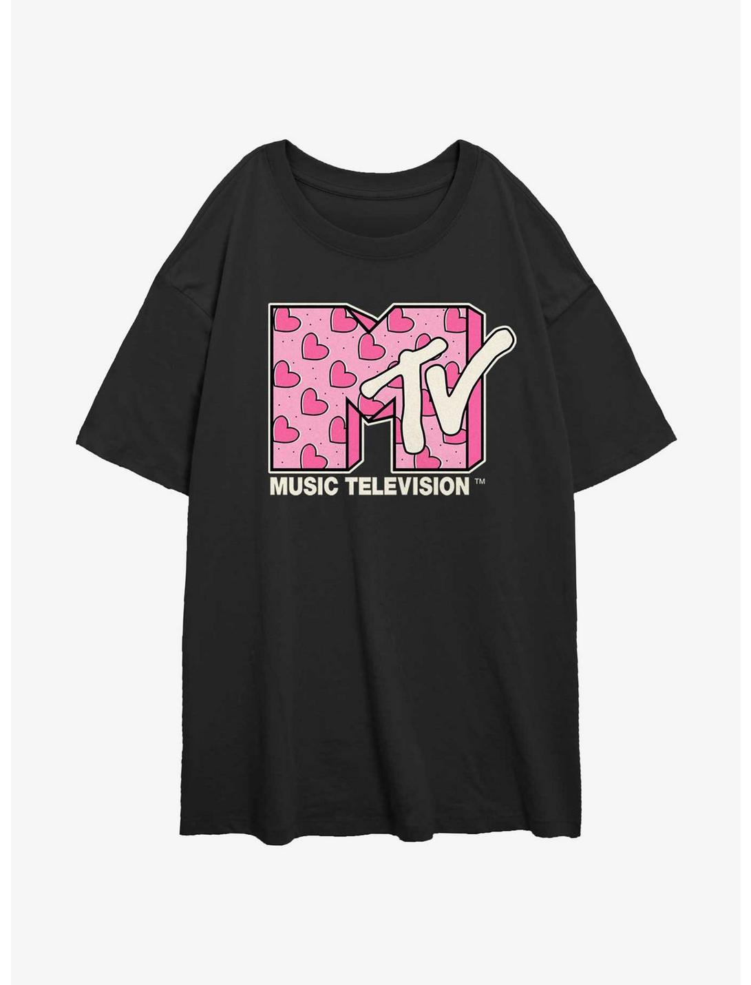 MTV Hearts Logo Womens Oversized T-Shirt, BLACK, hi-res