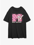 MTV Hearts Logo Womens Oversized T-Shirt, BLACK, hi-res
