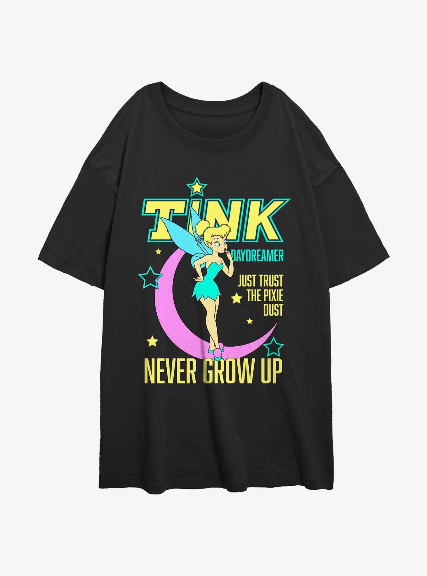 Disney Tinker Bell Daydreamer Never Grow Up Womens Oversized T-Shirt