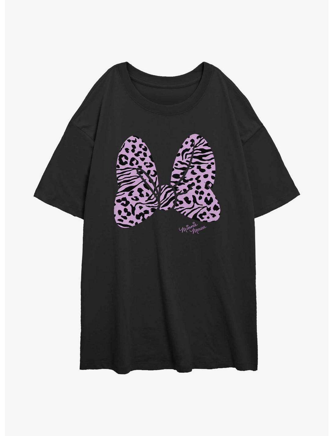 Disney Minnie Mouse Animal Print Bow Womens Oversized T-Shirt, BLACK, hi-res