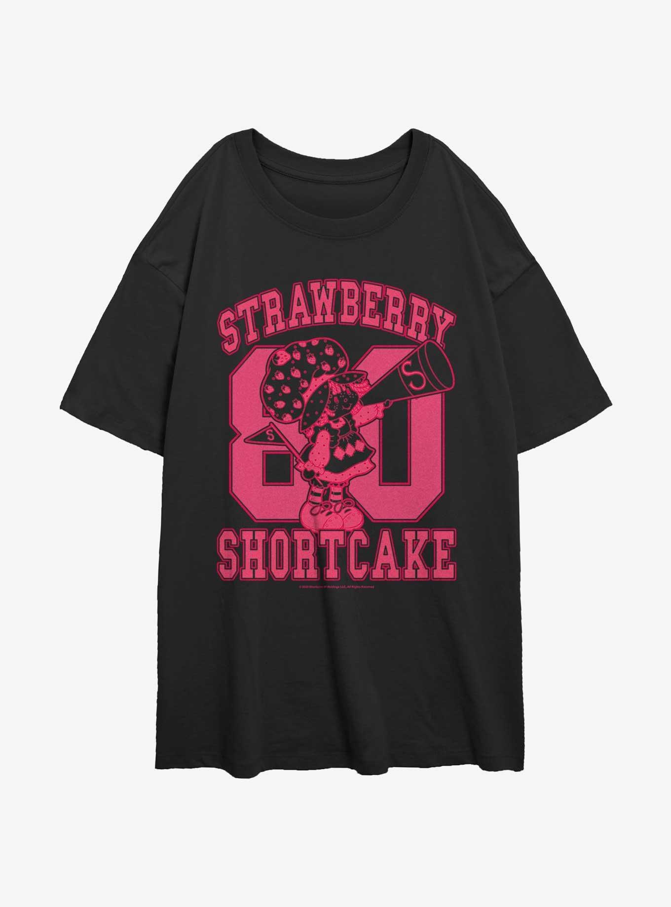 Strawberry Shortcake 80 Collegiate Womens Oversized T-Shirt, BLACK, hi-res