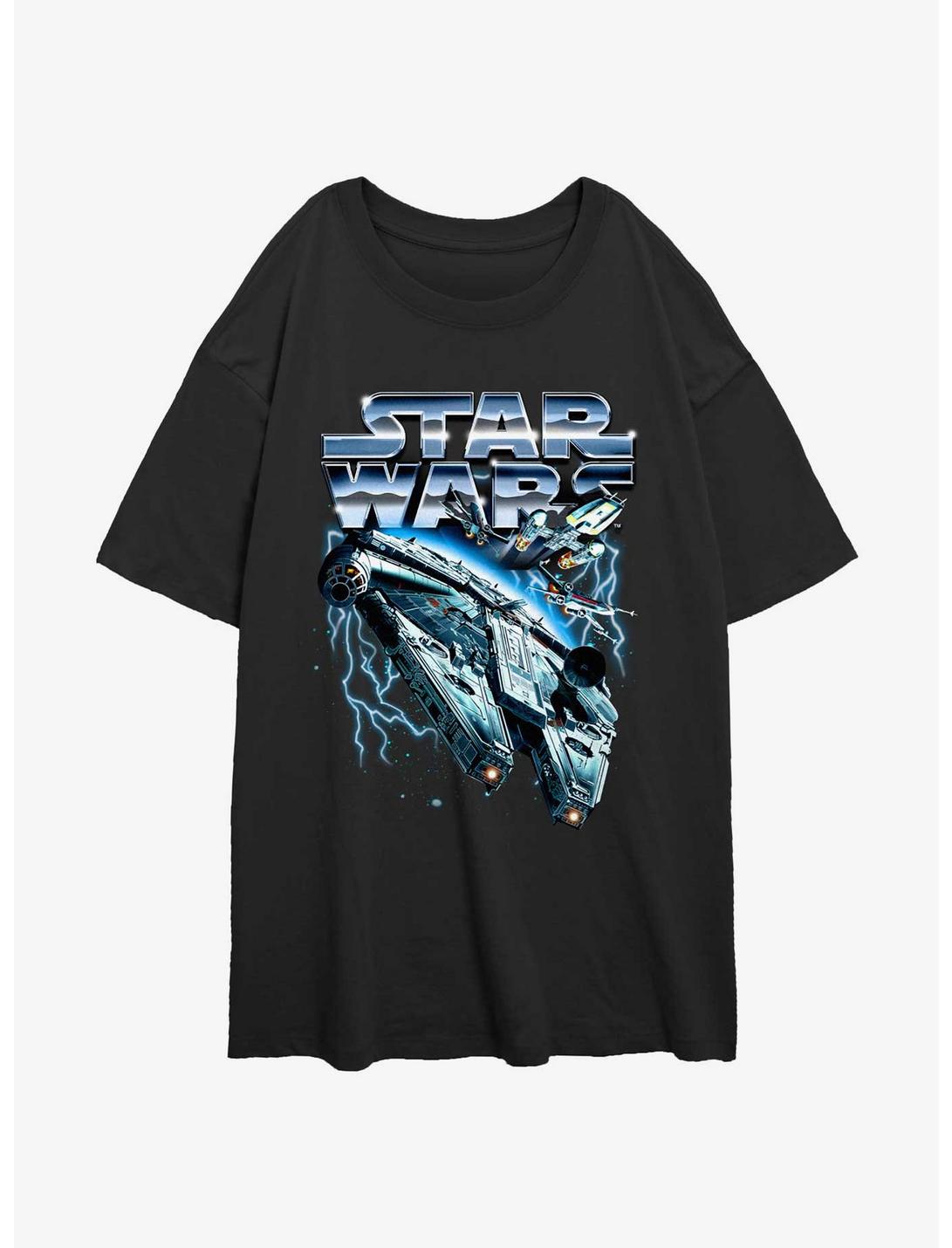 Star Wars Metal Ship Womens Oversized T-Shirt, BLACK, hi-res