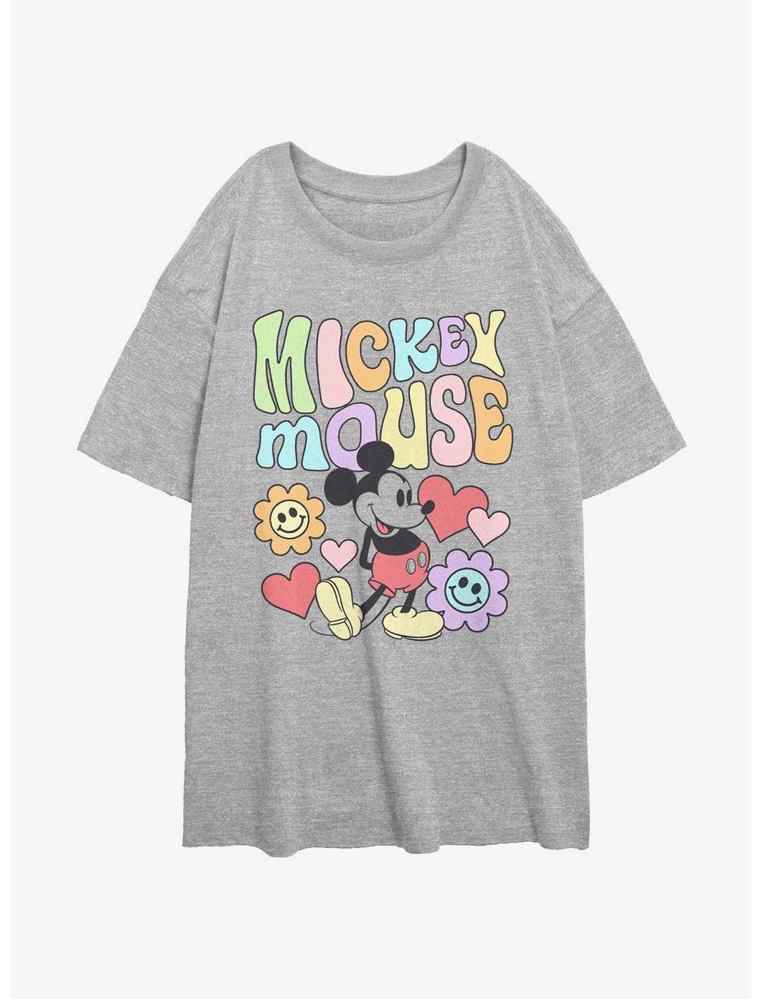 Disney Mickey Mouse Floral Mickey Womens Oversized T-Shirt, ATH HTR, hi-res