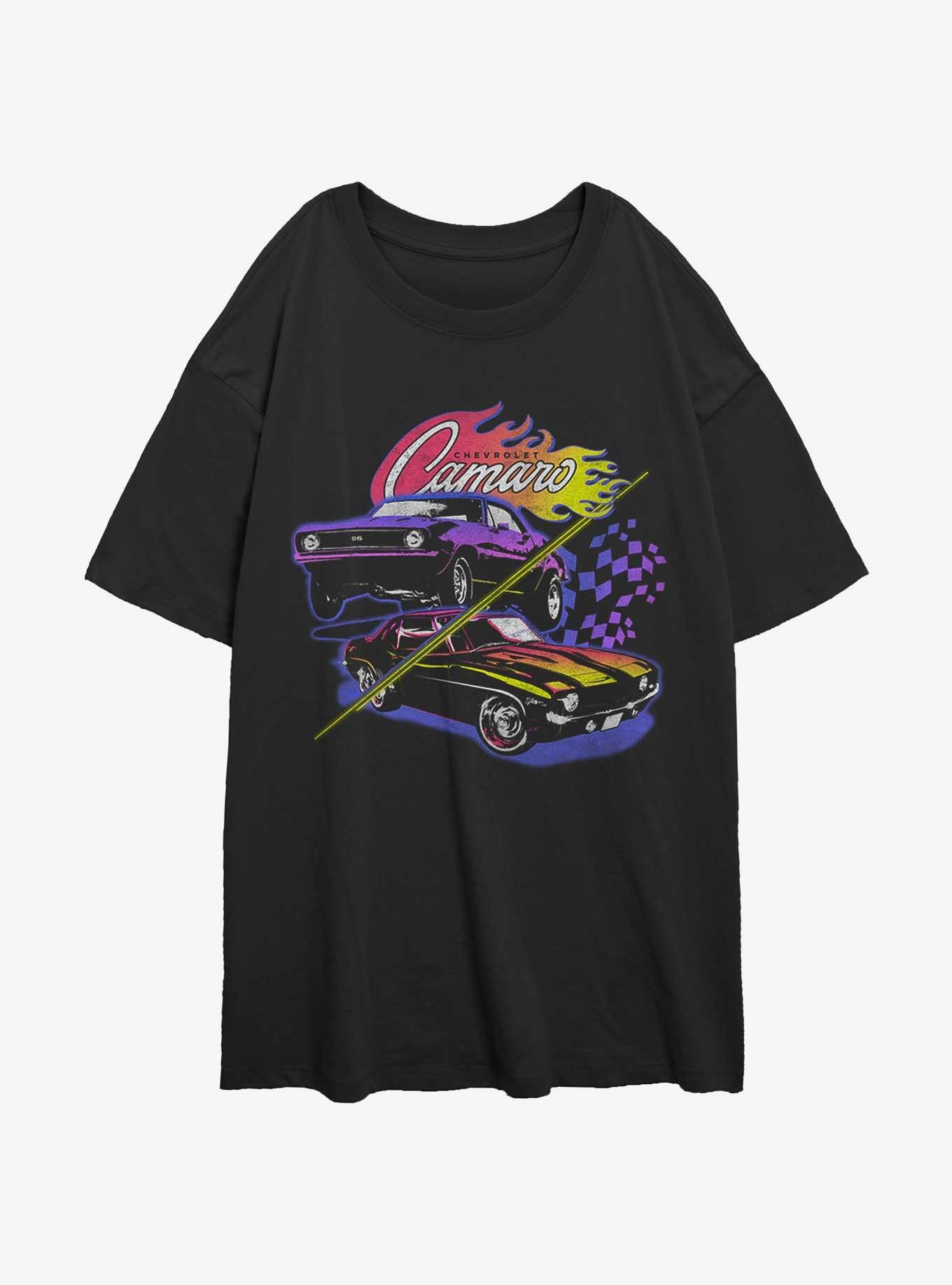 General Motors Split Cameros Womens Oversized T-Shirt, BLACK, hi-res