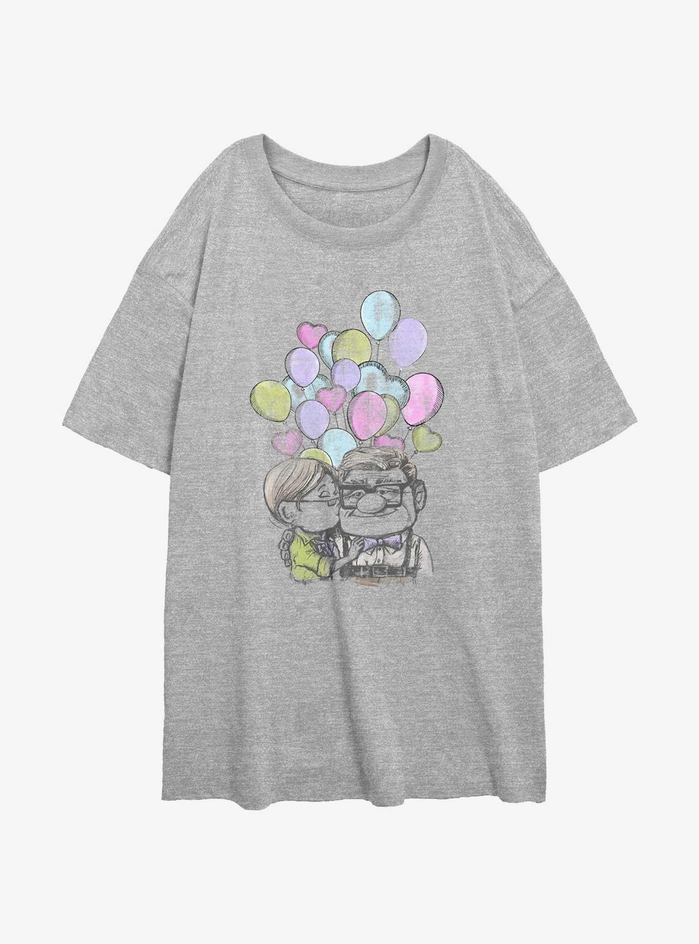 Disney Pixar Up Ellie and Carl Balloon Hearts Womens Oversized T-Shirt, ATH HTR, hi-res