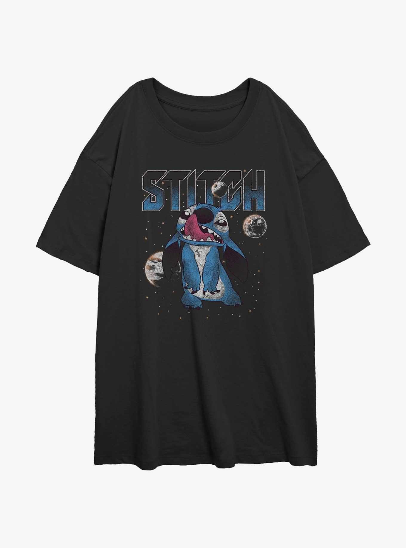 Disney Lilo & Stitch Stitch Planets Womens Oversized T-Shirt, BLACK, hi-res