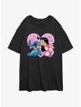Disney Lilo & Stitch Valentines Kisses Womens Oversized T-Shirt, BLACK, hi-res