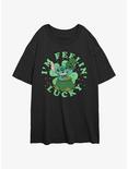 Disney Lilo & Stitch Leprechaun Stitch I'm Feelin Lucky Womens Oversized T-Shirt, BLACK, hi-res