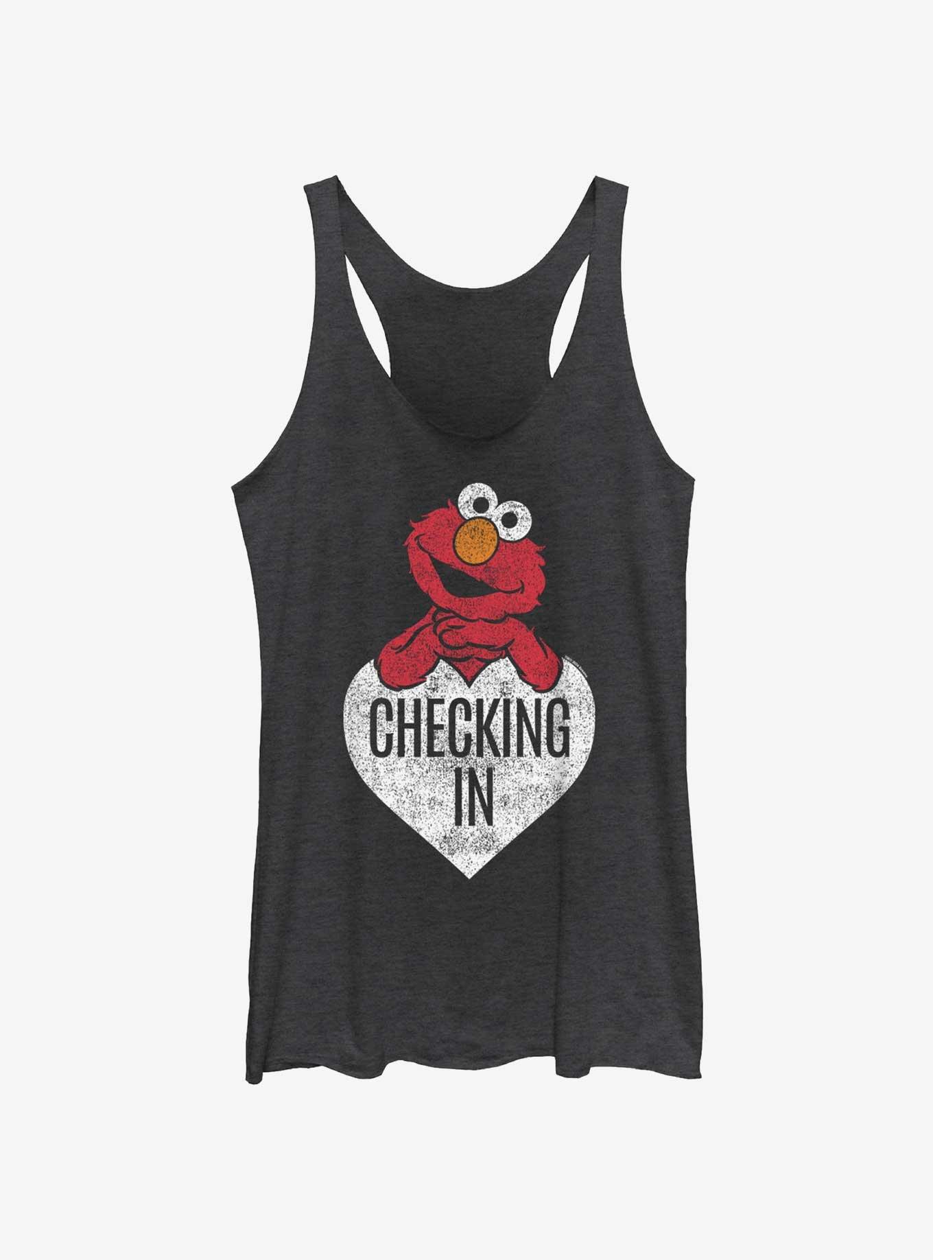 Sesame Street Elmo Checking In White Girls Tank, BLK HTR, hi-res