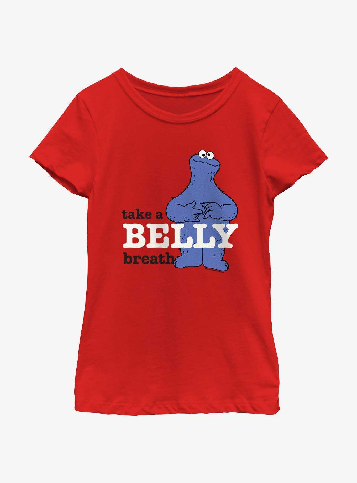 Sesame Street Cookie Monster Take A Belly Breath Youth Girls T-Shirt, , hi-res