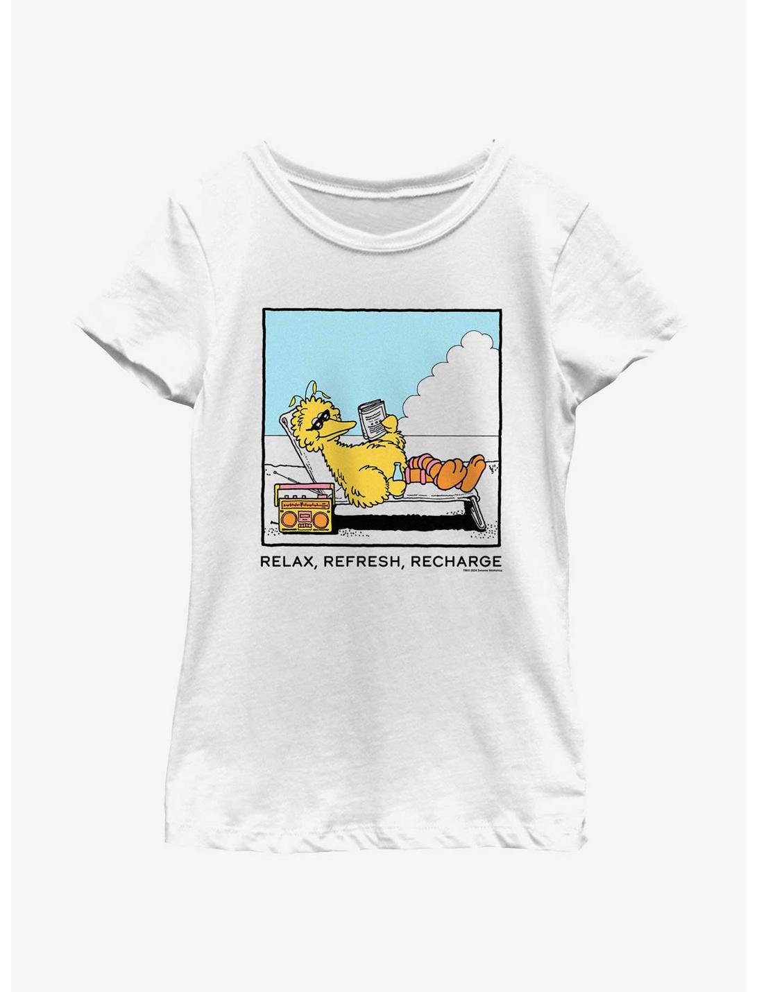 Sesame Street Big Bird Relax Refresh Recharge Youth Girls T-Shirt, WHITE, hi-res
